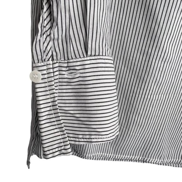 Max Studio Women's White Black Striped Long Sleeve Button Down Size M - Picture 4 of 6